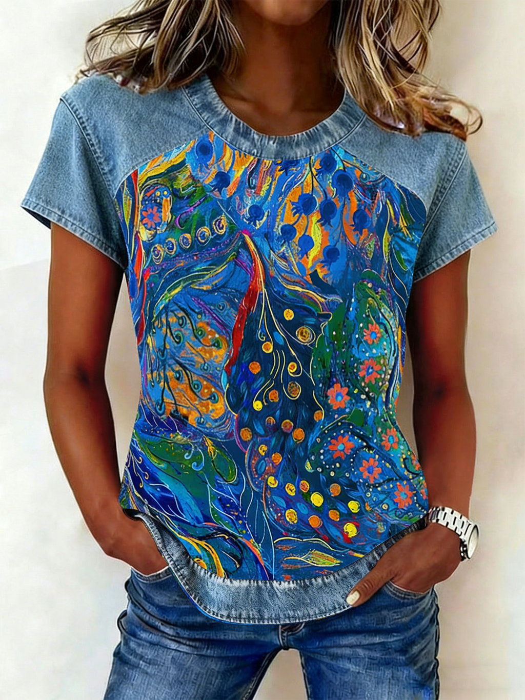 Pop Art Print Crew Neck Vintage T-Shirt