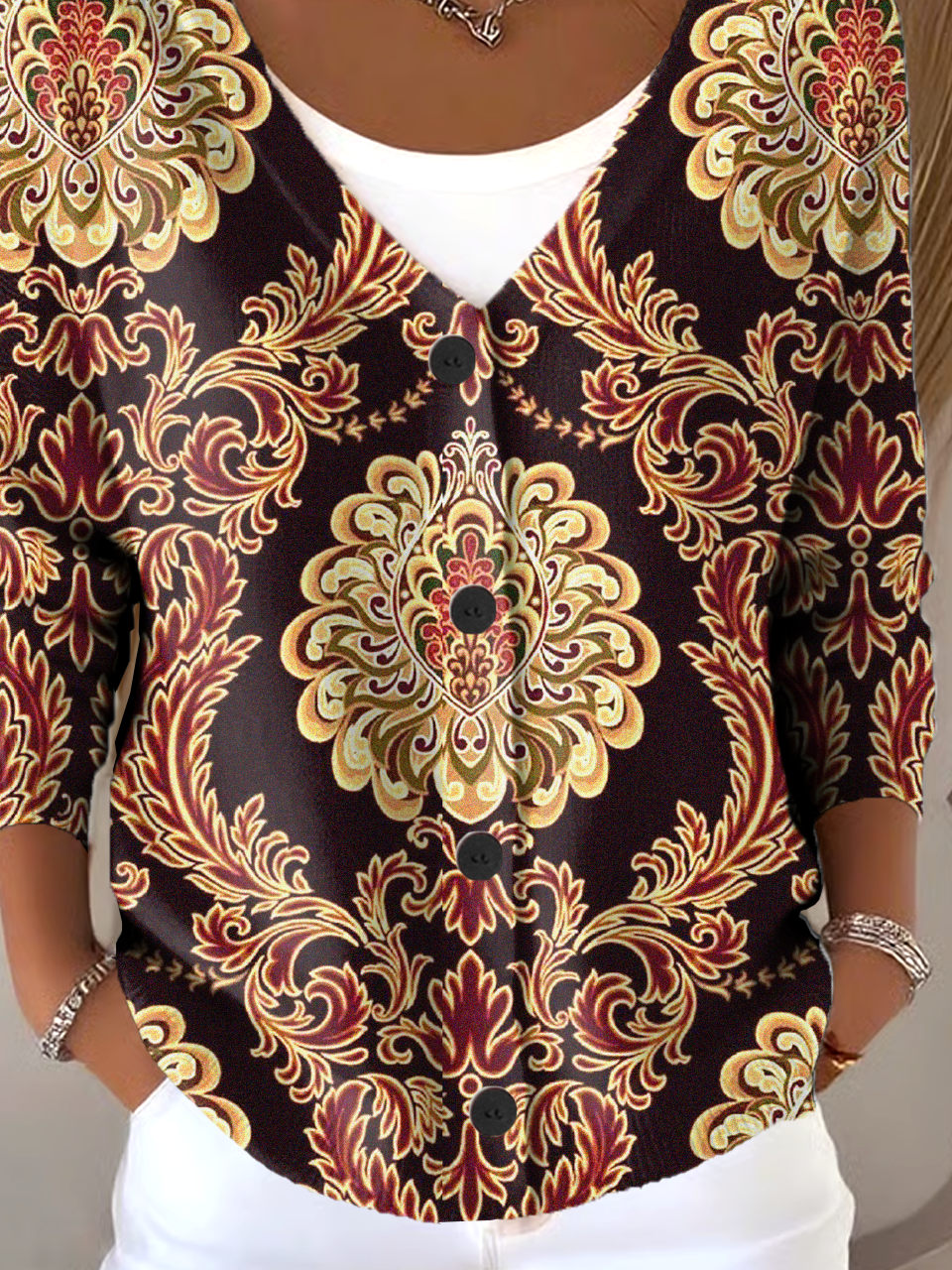 Loose Floral V Neck Vintage Cardigan