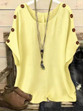 Plain Short Sleeve Round Neck Button Summer Casual Top