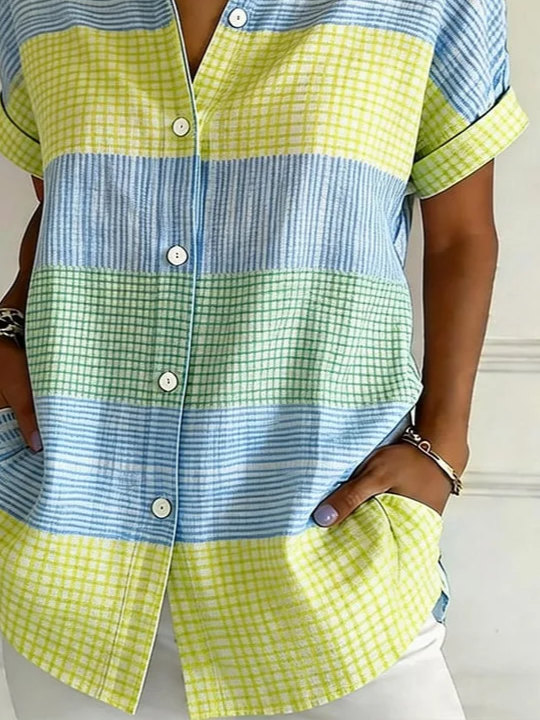 Women's Short Sleeve Shirt Summer As Picture Plaid Printing Shirt Collar Daily Going Out Casual Top