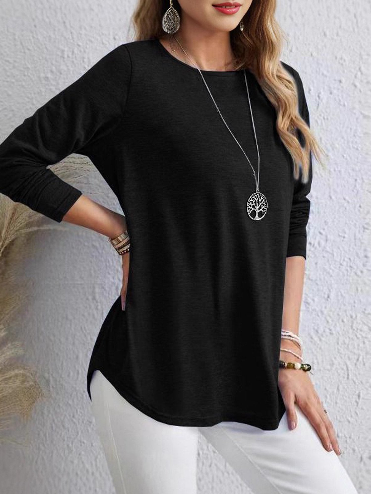 Casual Plain Crew Neck Regular Sleeve T-shirt