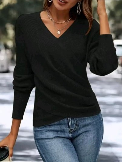 Simple Regular Fit Plain Cotton-Blend Sweater