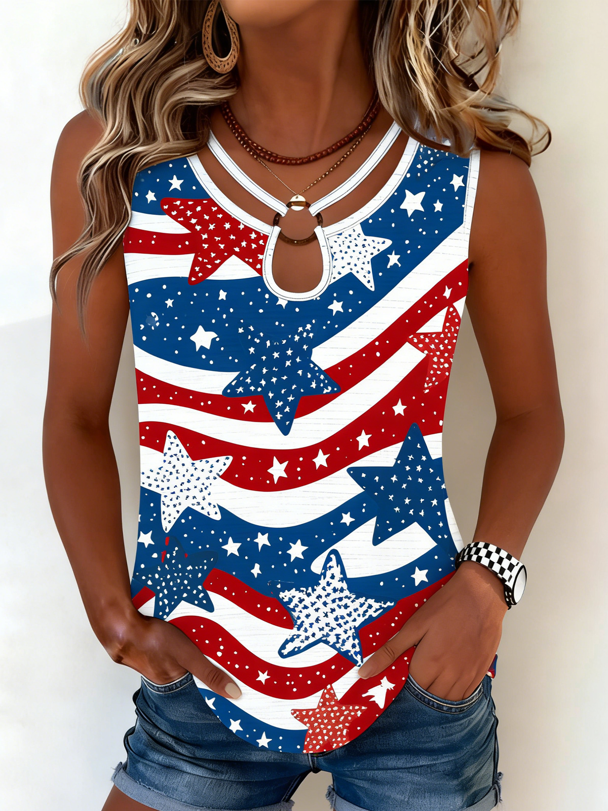 Vintage Cotton Loose Independence Day Tank Top