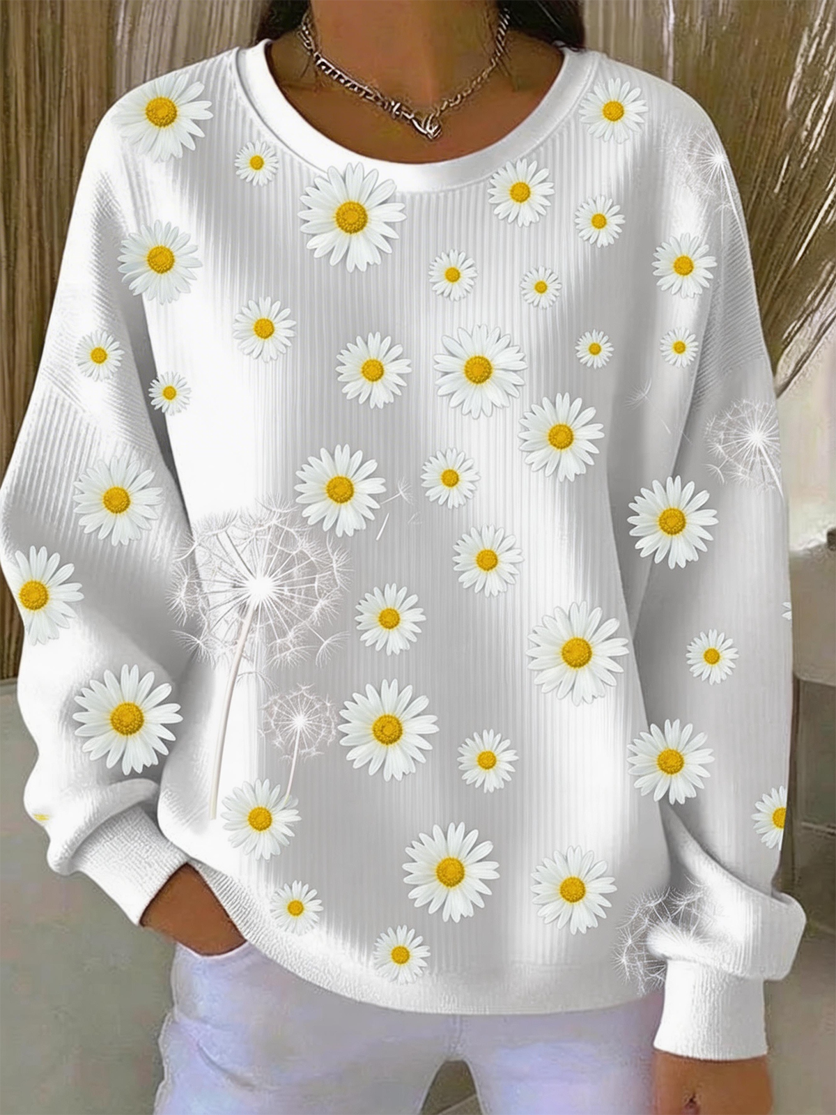 Vintage Dandelion Loose Crew Neck Sweatshirt