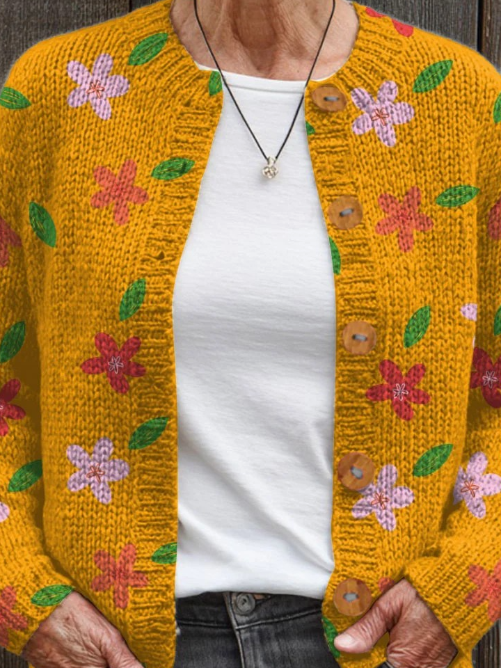Floral Knitted Vintage Loose Cardigan