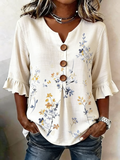 Women's Half Sleeve Blouse Summer Apricot Floral Printing V Neck Daily Going Out Vintage Top