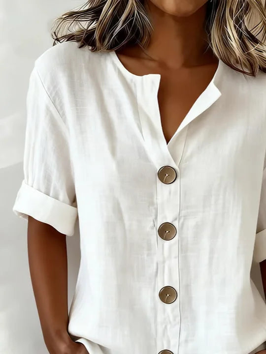 Women's Long Sleeve Shirt Spring/Fall White Plain Buckle Stand Collar Daily Going Out Casual Top
