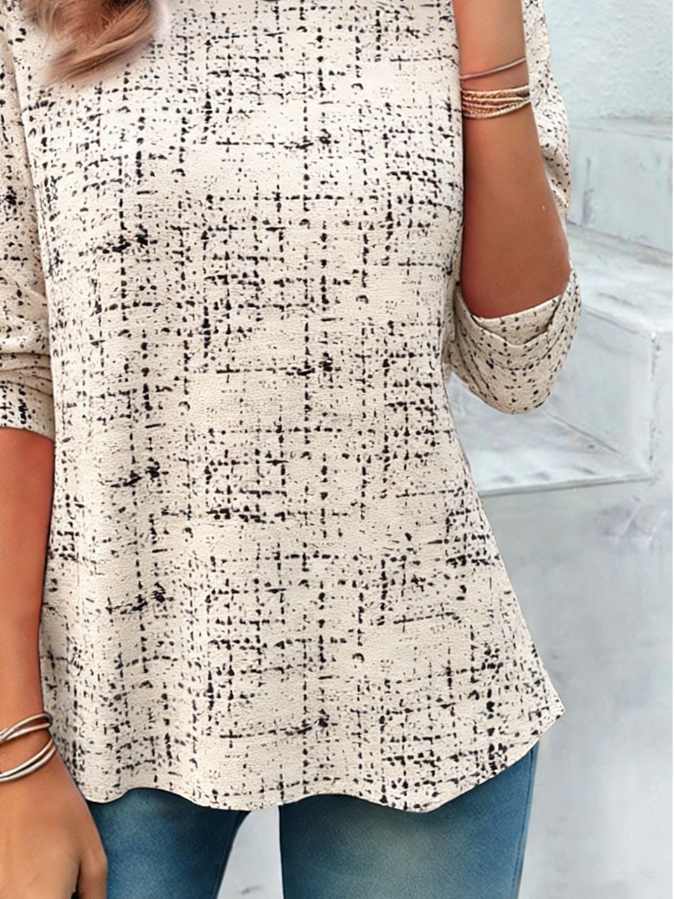 Plaid Crew Neck Loose Elegant T-Shirt