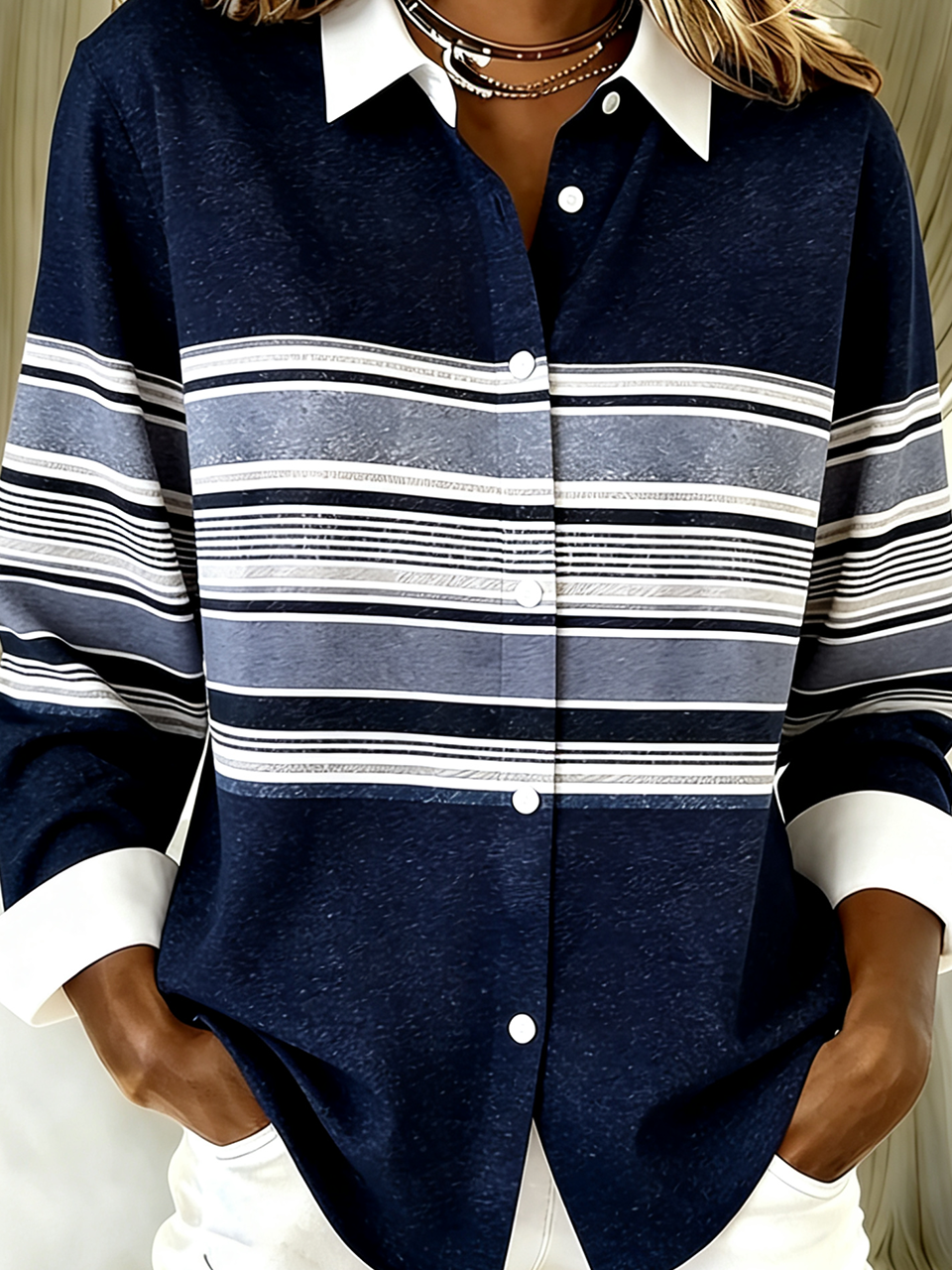Striped Shirt Collar Loose Vintage Shirt