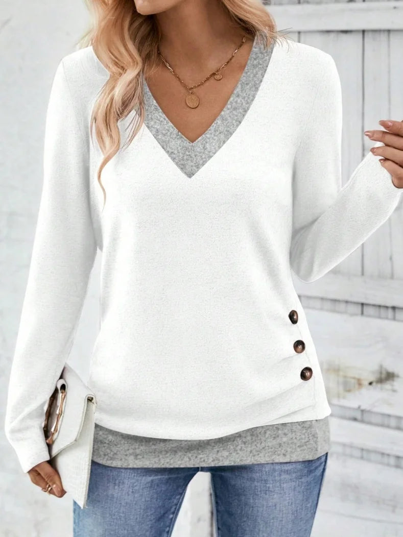 V Neck Multicolor Block Elegant T-Shirt