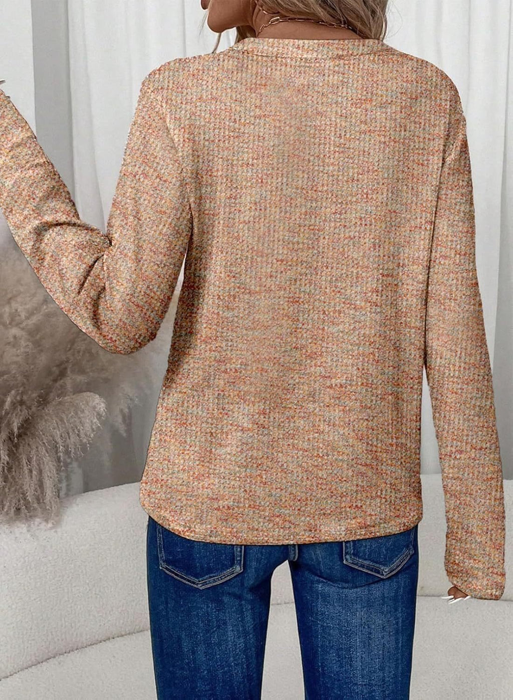 Plaid V Neck Loose Casual T-Shirt
