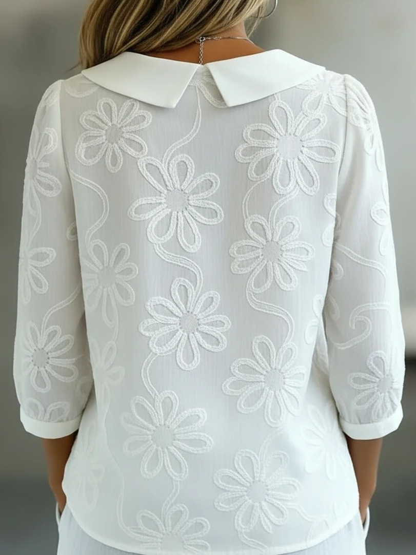Floral Vintage Shawl Collar Loose Shirt