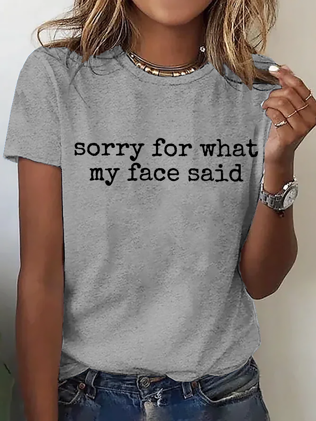Women's ‘Sorry for What My Face Saidâ€?Slogan short sleeved T-shirt