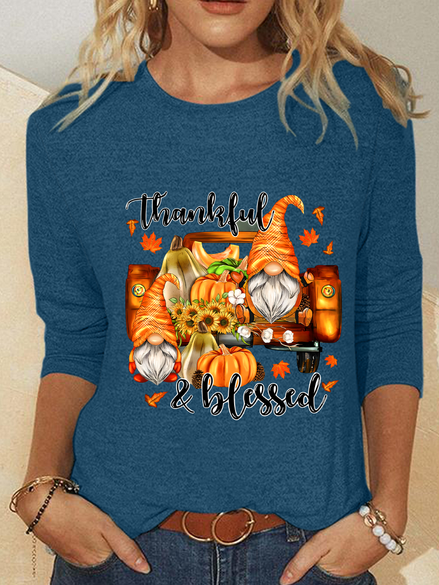 Fall Gnomes Thanksgiving Pumpkin Casual Long Sleeve Shirt