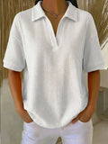Loose Shawl Collar Vintage Plain T-Shirt