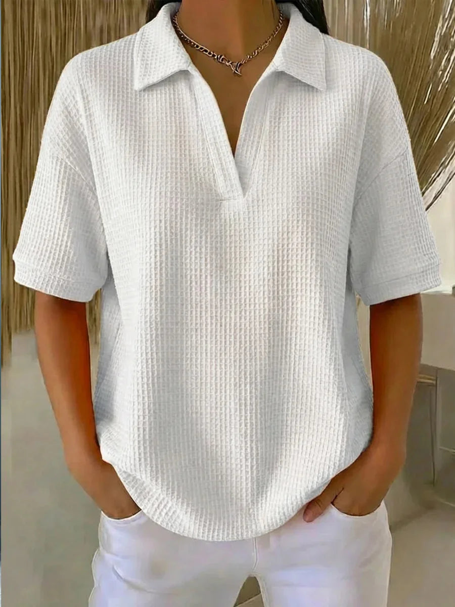 Loose Shawl Collar Vintage Plain T-Shirt