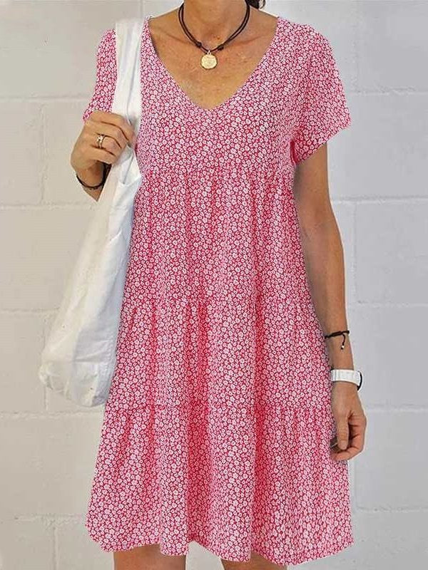 Women's Short Sleeve Summer Royal Blue Floral Printing V Neck Daily Going Out Casual Midi A-Line Tank Dress