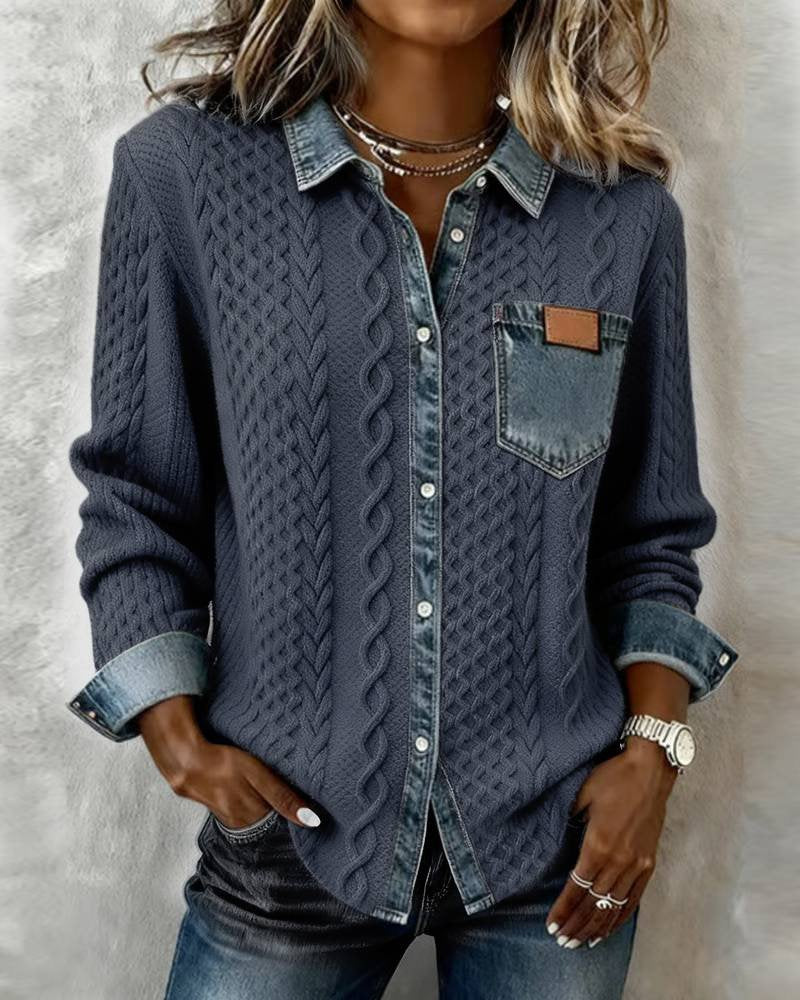 Multicolor Block Elegant Loose Shawl Collar Cardigan