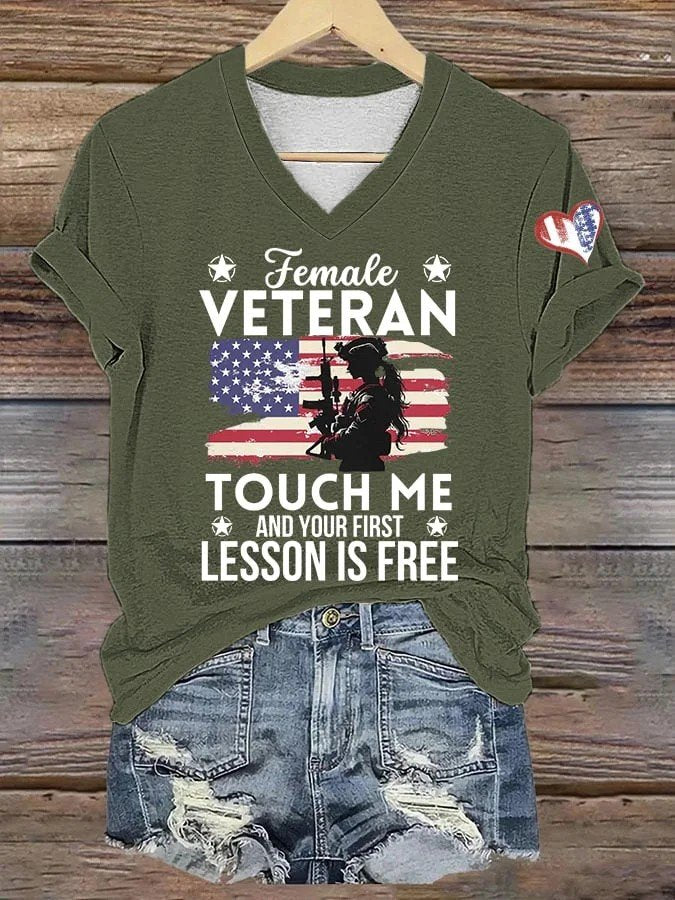 Women's I'm Not Just Daddy's Girl I'm A Veteran's Daughter Printed Casual V-Neck T-Shirt