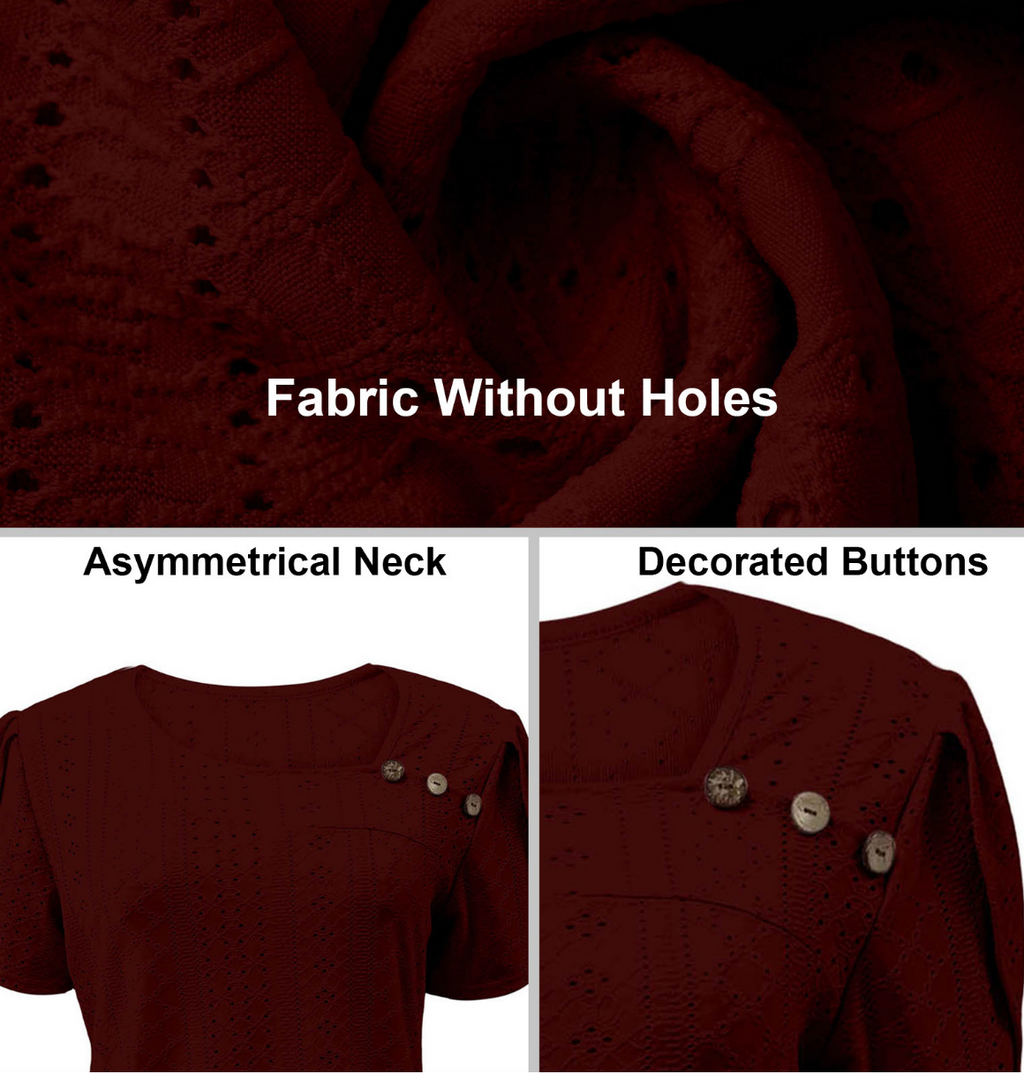 Asymmetrical Neck Button Short Sleeve Summer Going Out Casual T-Shirt