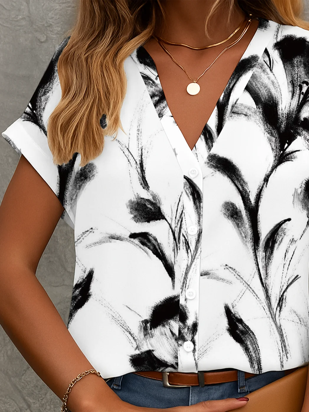 Women's Short Sleeve Shirt Summer White Floral Printing V Neck Daily Going Out Casual Top
