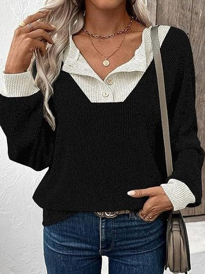 Split Joint Loose Simple Color Block Sweatshirt