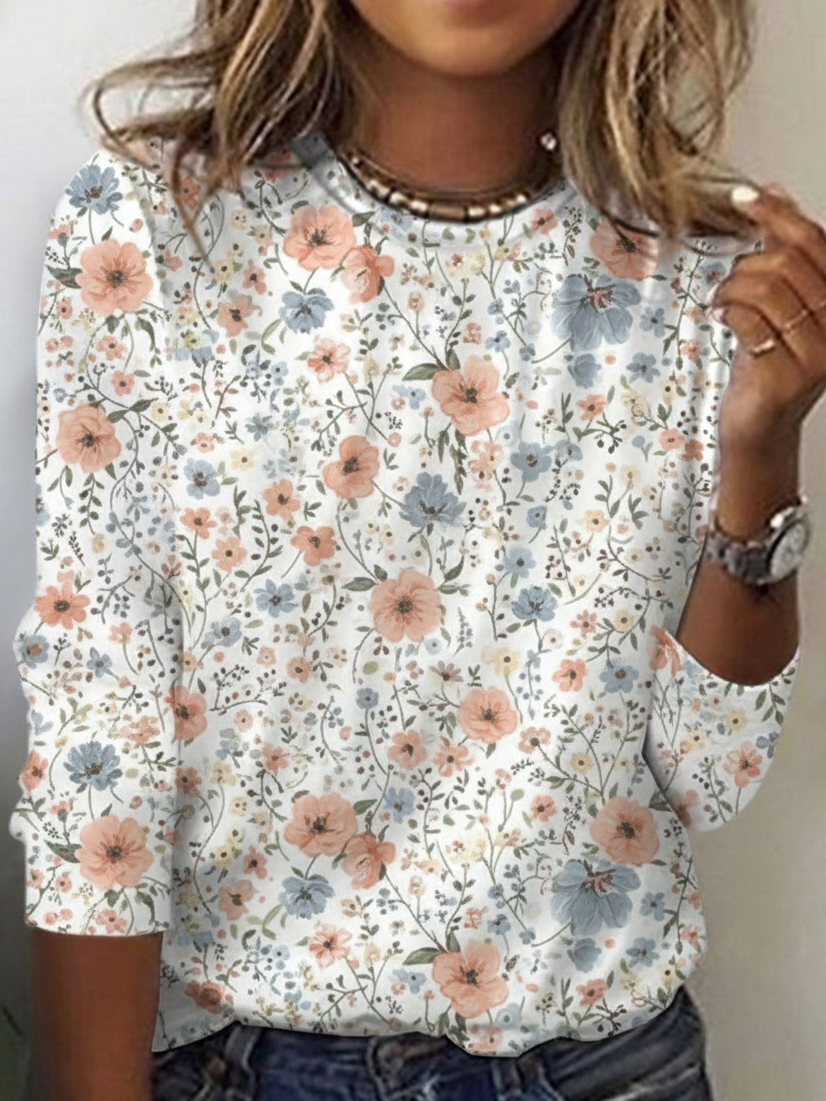 Cotton-Blend Simple Loose T-Shirt