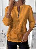 Women's Retro Art Print Long Sleeve Center Front Zip Sweatshirt