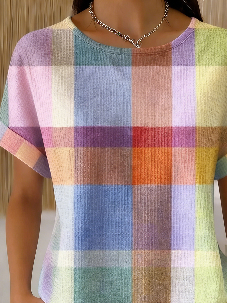 Others Plaid Loose Casual T-Shirt