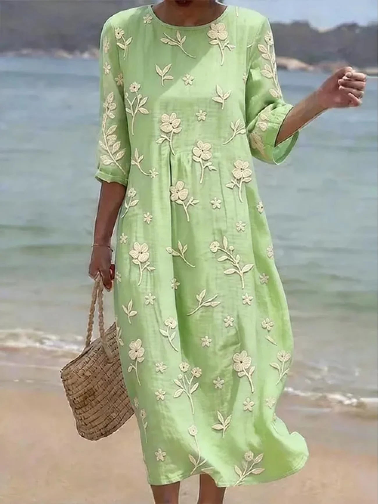 Women's Half Sleeve Summer Yellow Floral Printing Crew Neck Daily Going Out Casual Maxi H-Line Dress
