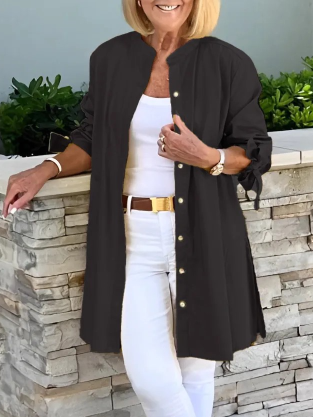 Women's Shirt Jacket Single-Breasted Temperament Commuting Solid Color Long-Sleeved Cotton Cardigan