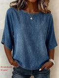 Women's Half Sleeve Blouse Summer Blue Plain Printing Crew Neck Daily Going Out Vintage Top