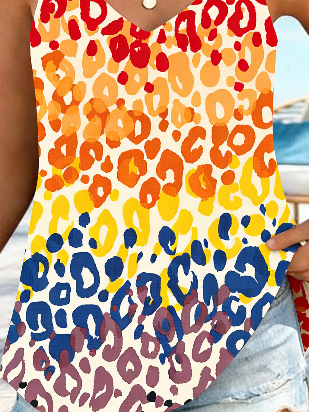 Women's Tummy Coverage Colorful Leopard Print V Neck Vacation Tank Top