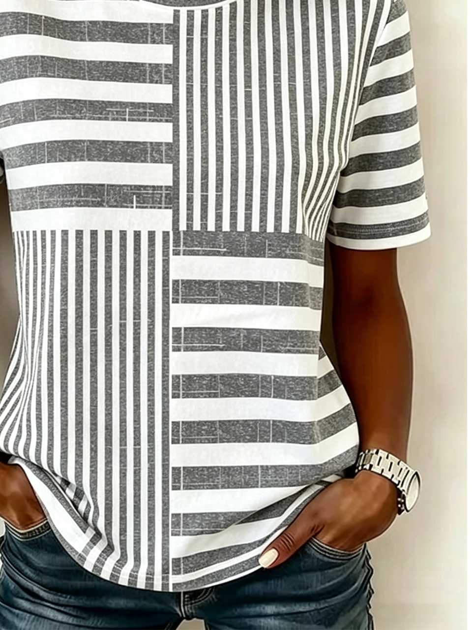 Striped Casual Cotton-Blend T-Shirt
