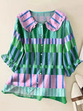 Women's Geometric Pattern Art Print Casual Peter Pan Collar Cotton Shirt