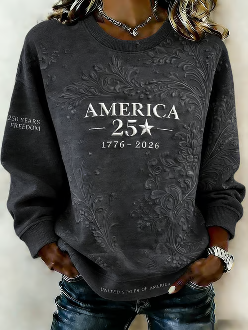 America 250th Letter Graphic 3D Print Sweatshirt