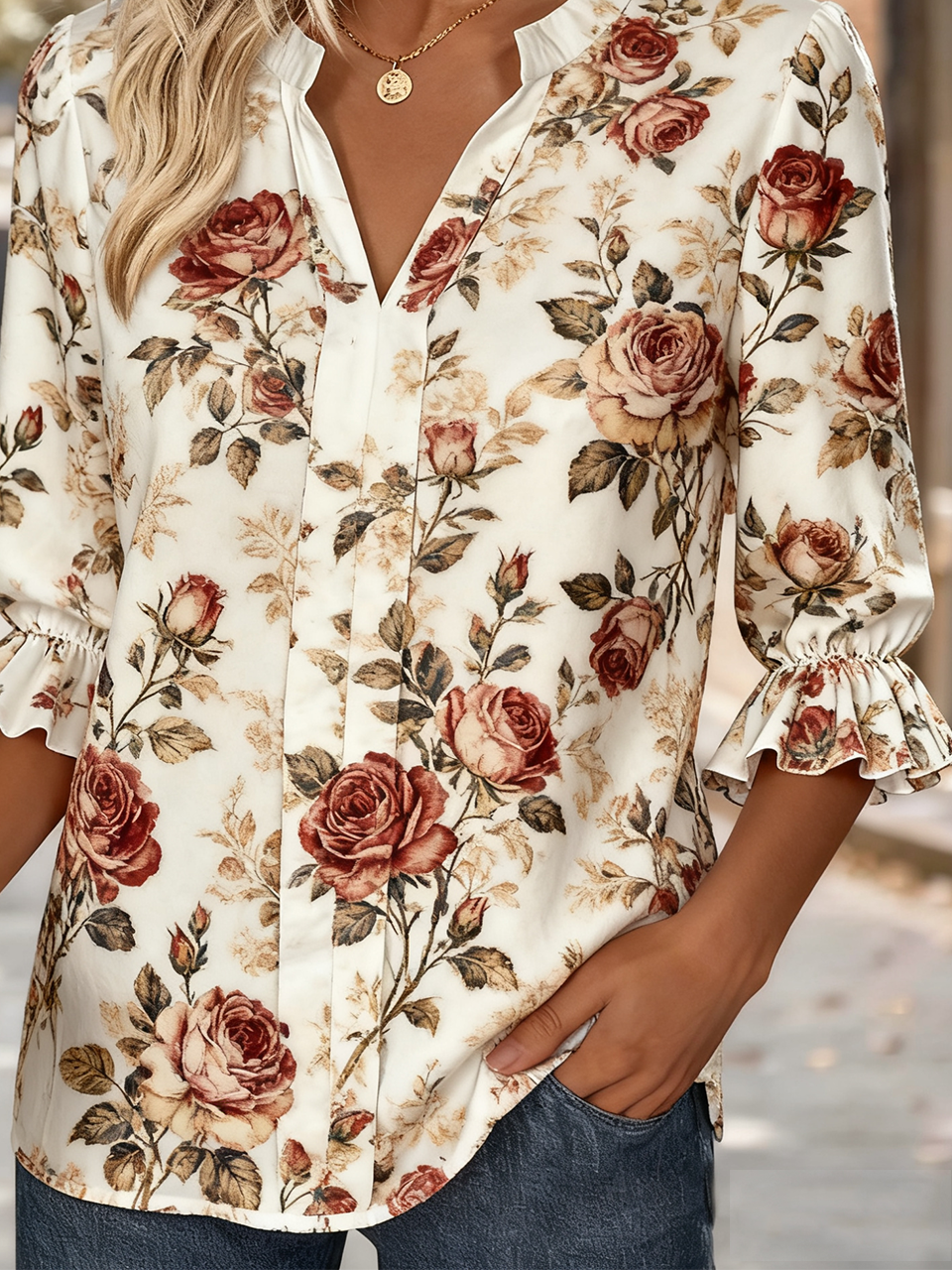 Elegant V Neck Linen Blend Regular Fit Shirt