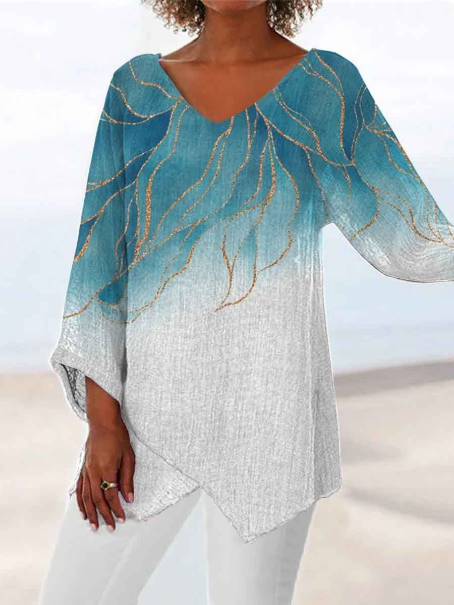 Women's Three Quarter Sleeve T-shirt Spring/Fall Color1 Floral Printing V Neck Daily Going Out Casual Top