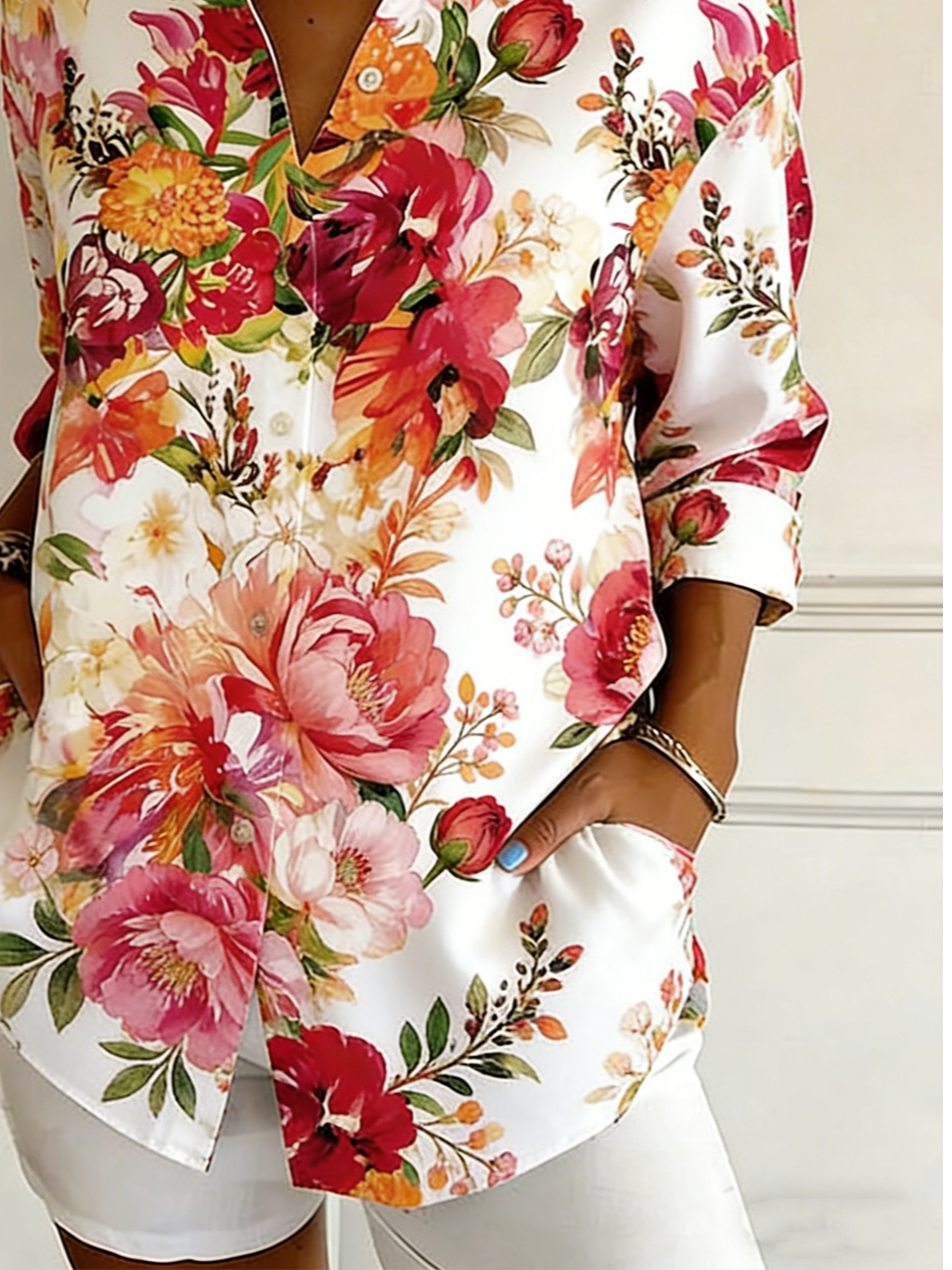 Floral Loose Simple Shirt Collar Shirt