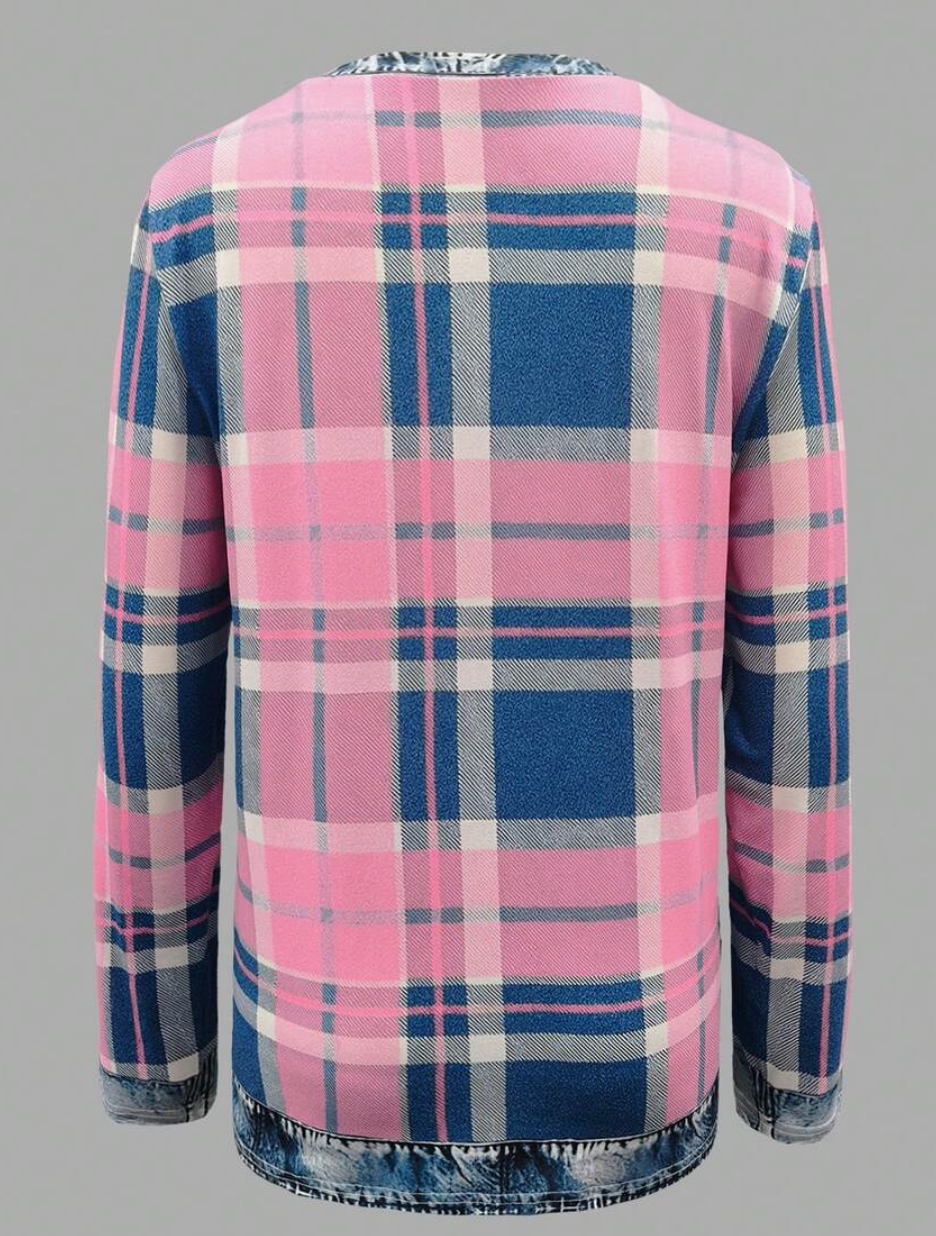 Casual Loose Crew Neck Plaid Sweatshirt