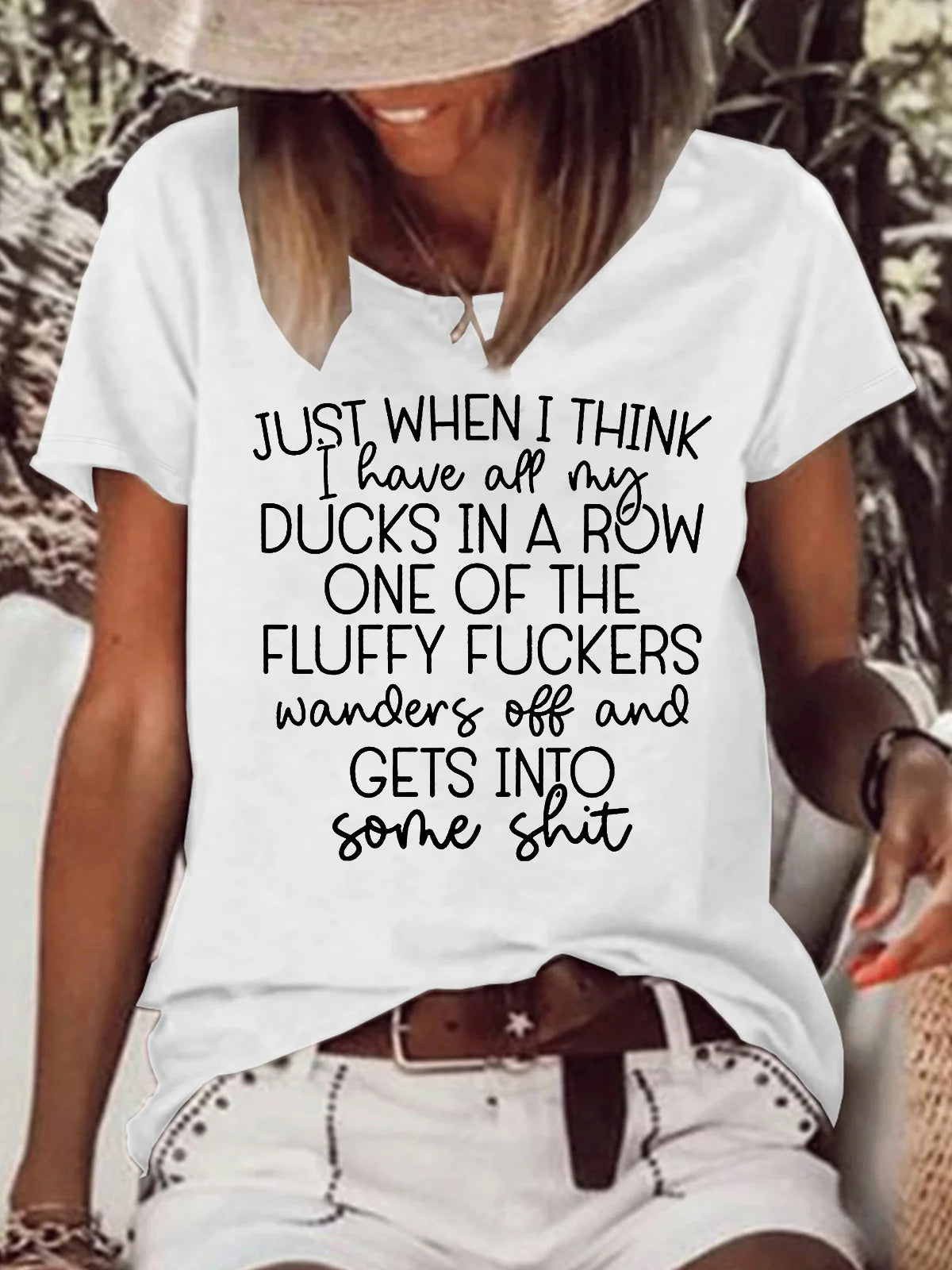 Women's Ducks In A Row Funny Letters Casual T-Shirt