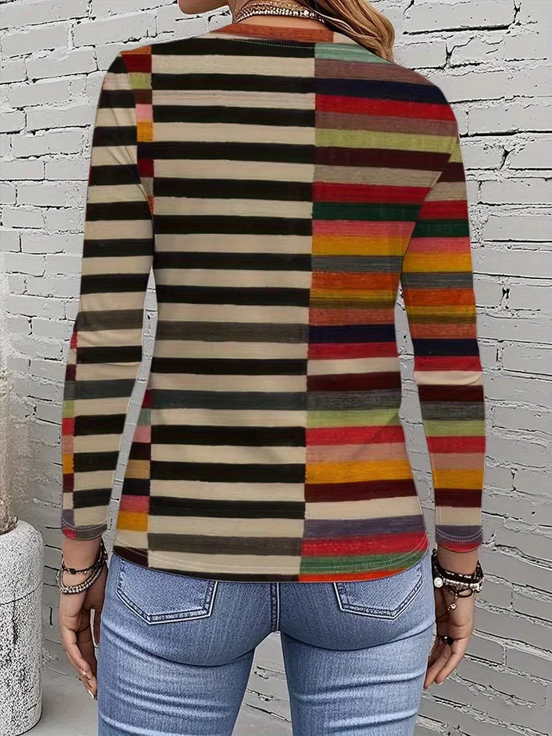 Women's Long Sleeve T-shirt Spring/Fall As Picture Striped Printing Jersey Crew Neck Daily Going Out Casual Top