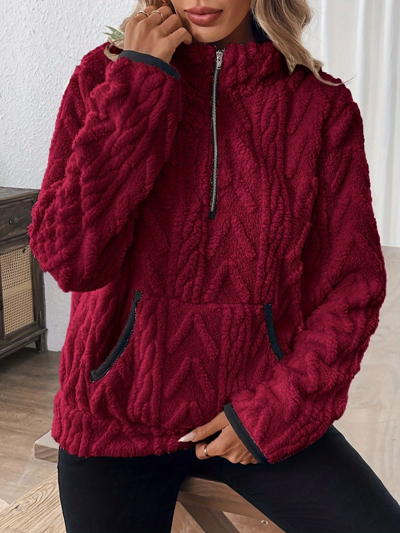 Plain Lady Romance Loose Stand Collar Sweatshirt