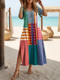 Women's Short Sleeve Summer As Picture Abstract Printing Crew Neck Daily Going Out Casual Maxi H-Line T-Shirt Dress Dress