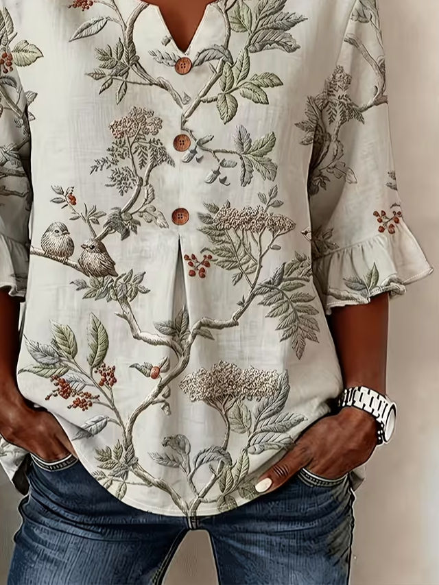 Women's Half Sleeve Blouse Summer As Picture Floral Printing V Neck Daily Going Out Vintage Top