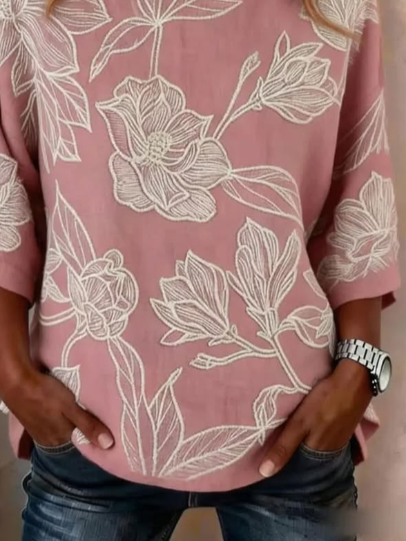 Women's Half Sleeve Blouse Summer Pink Floral Printing Crew Neck Daily Going Out Vintage Top
