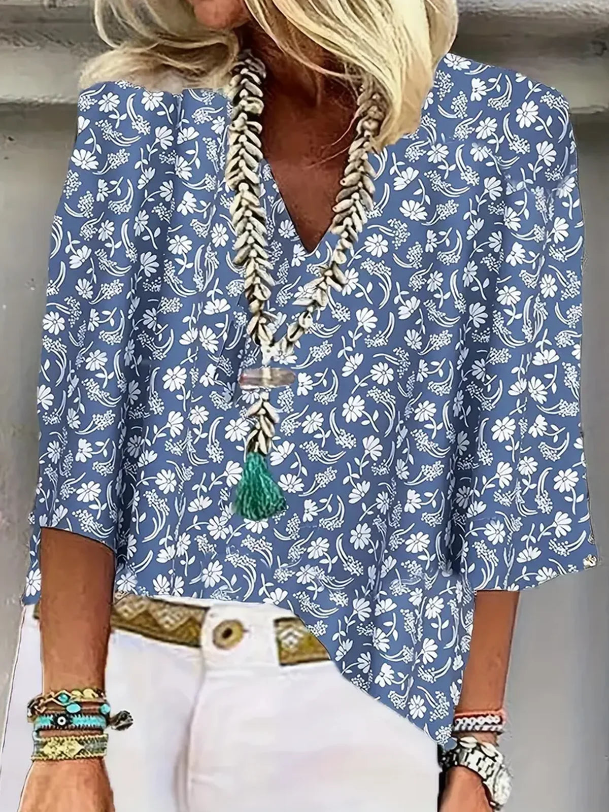 Plants Shawl Collar Casual Cotton Blouse