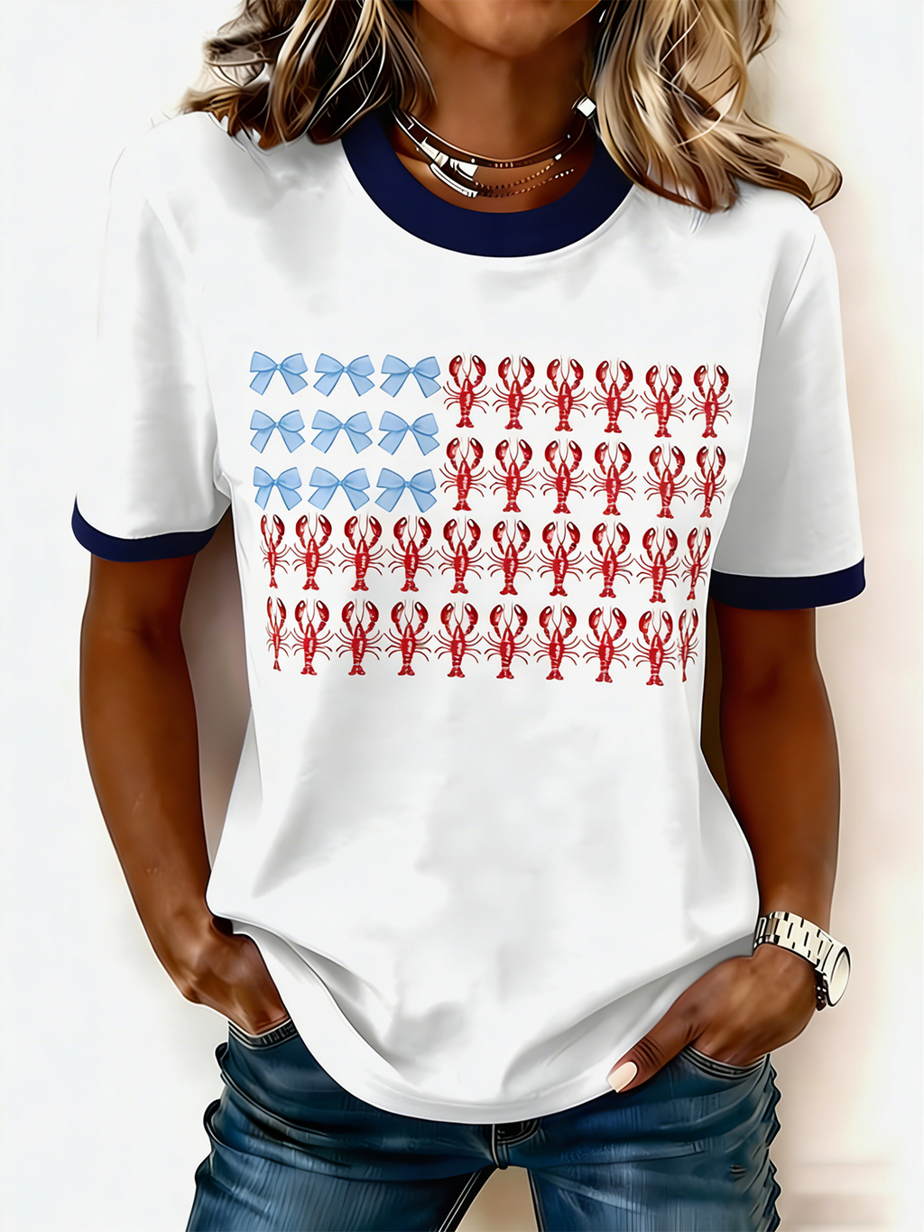 Independence Day Crew Neck Casual Cotton T-Shirt