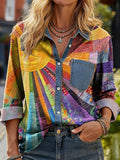 Floral Vintage Loose Shawl Collar Shirt