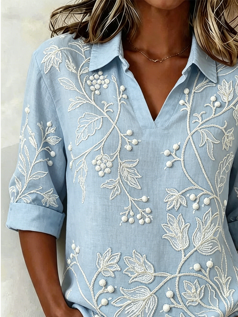 Floral Loose Vintage Shawl Collar Shirt